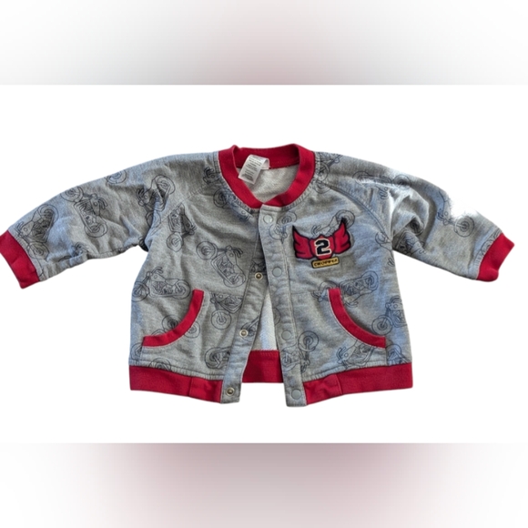 🍼 4 for $10 Boys motorcycle print sweater 12 mo snaps - Picture 1 of 2